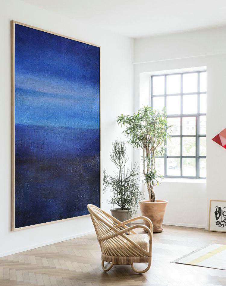 Original Painting Hand Made Large Abstract Art,Oversized Abstract Landscape Painting,Modern Wall Art,Dark Blue,Blue,White.etc